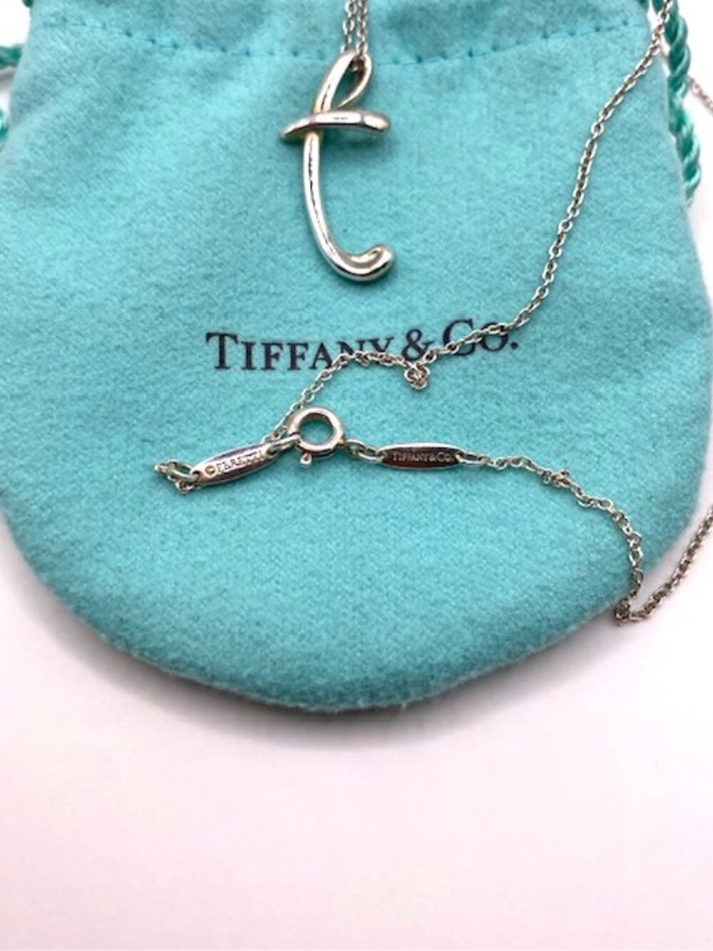 Tiffany & Co. Authentic Sterling Silver Necklace Alphabet Letter T Elsa Peretti - Picture 2 of 6
